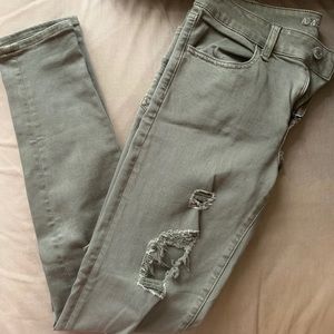 American Eagle Super Stretch Ripped Green Jeggings